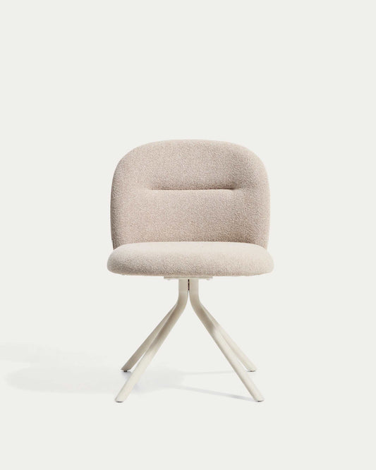 Chaise pivotante Arino en chenille beige et pieds en métal beige