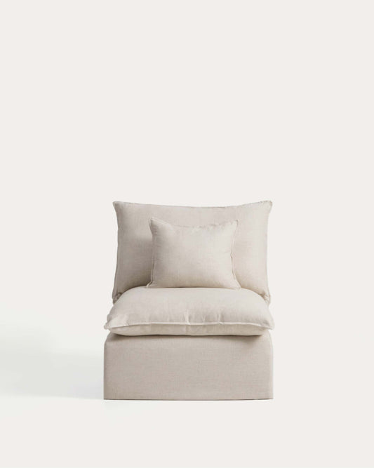 Anarela beige linen and viscose 6-seater modular corner sofa with removable cover 307 x 347 cm FSC Mix Credit