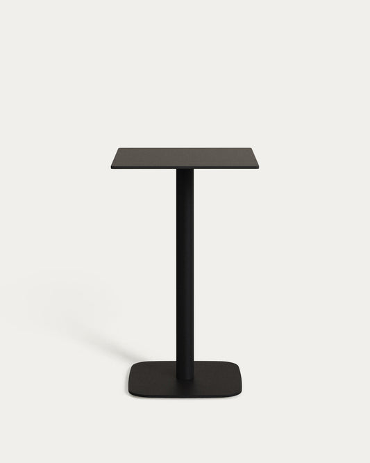 Table haute d'extérieur Dina noire avec pied en métal et finition peinte noire  60 x 60 x 96 cm