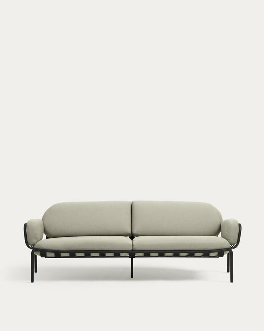 Canapé d’extérieur Joncols 3 places en aluminium avec finition peinte grise et coussins beiges 224 cm