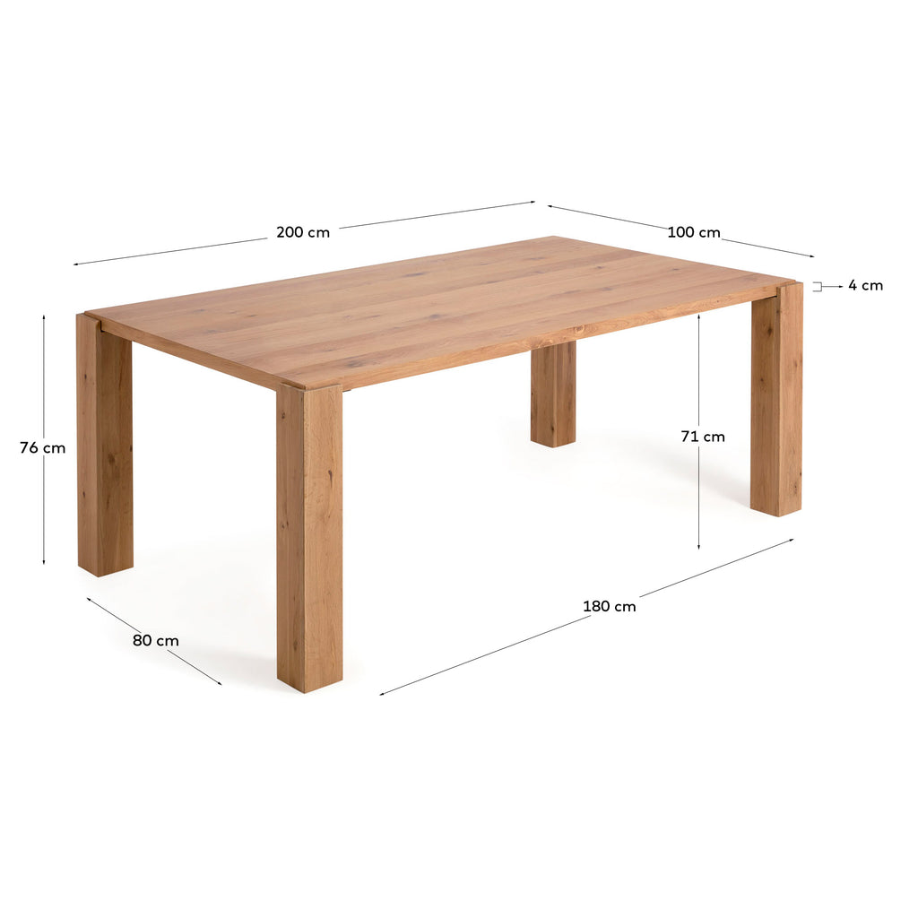 Table Deyanira en contreplaqué de chêne et pieds en bois de chêne 200 x 100 cm