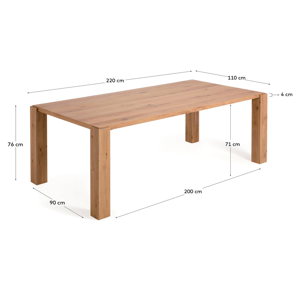 Table Deyanira en contreplaqué de chêne et pieds en bois de chêne 220 x 110 cm