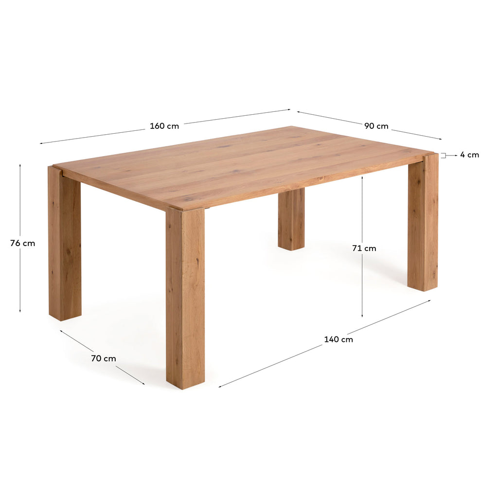Table Deyanira en contreplaqué de chêne et pieds en bois de chêne 160 x 90 cm