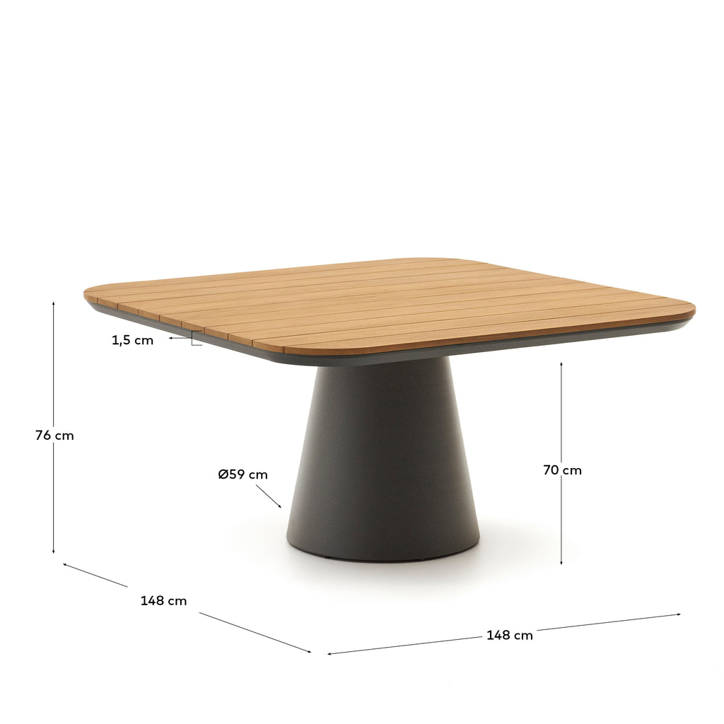 Table d’extérieur Tudons en aluminium, couleur grise et teck FSC 100 % 148 x 148 cm