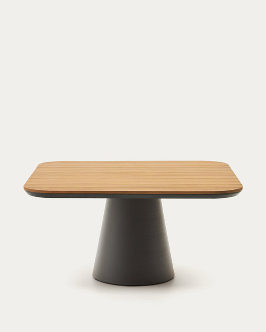 Table d’extérieur Tudons en aluminium, couleur grise et teck FSC 100 % 148 x 148 cm
