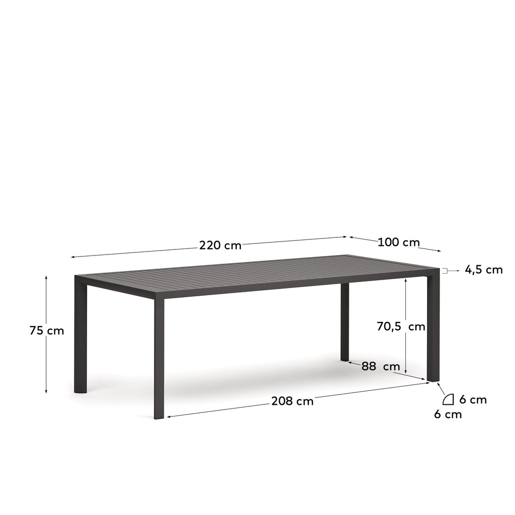Table de jardin Culip en aluminium finition grise 220 x 100 cm