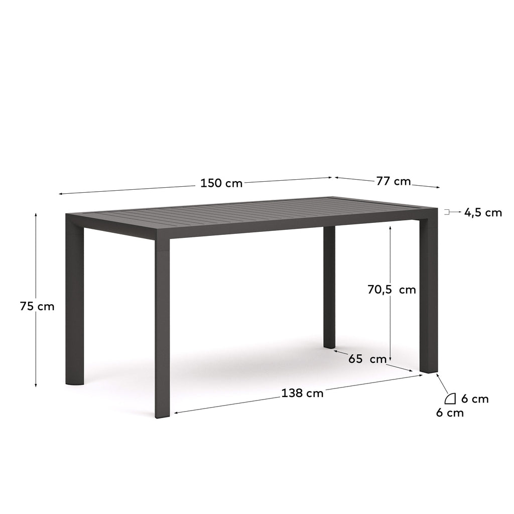 Table de jardin Culip en aluminium finition grise 150 x 77 cm