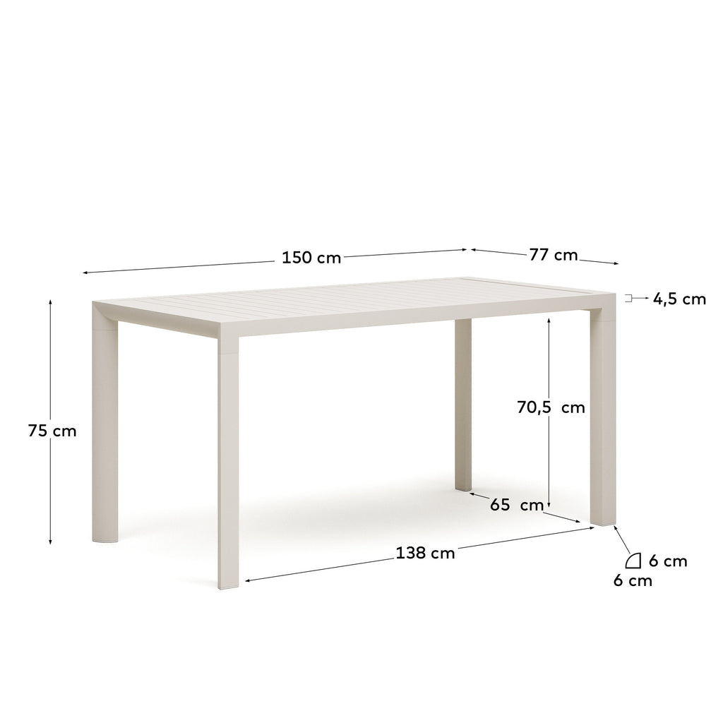 Table de jardin Culip en aluminium finition blanche 150 x 77 cm