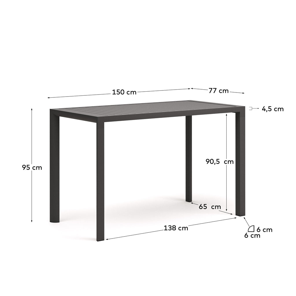 Table haute de jardin Culip en aluminium finition grise 150 x 77 cm