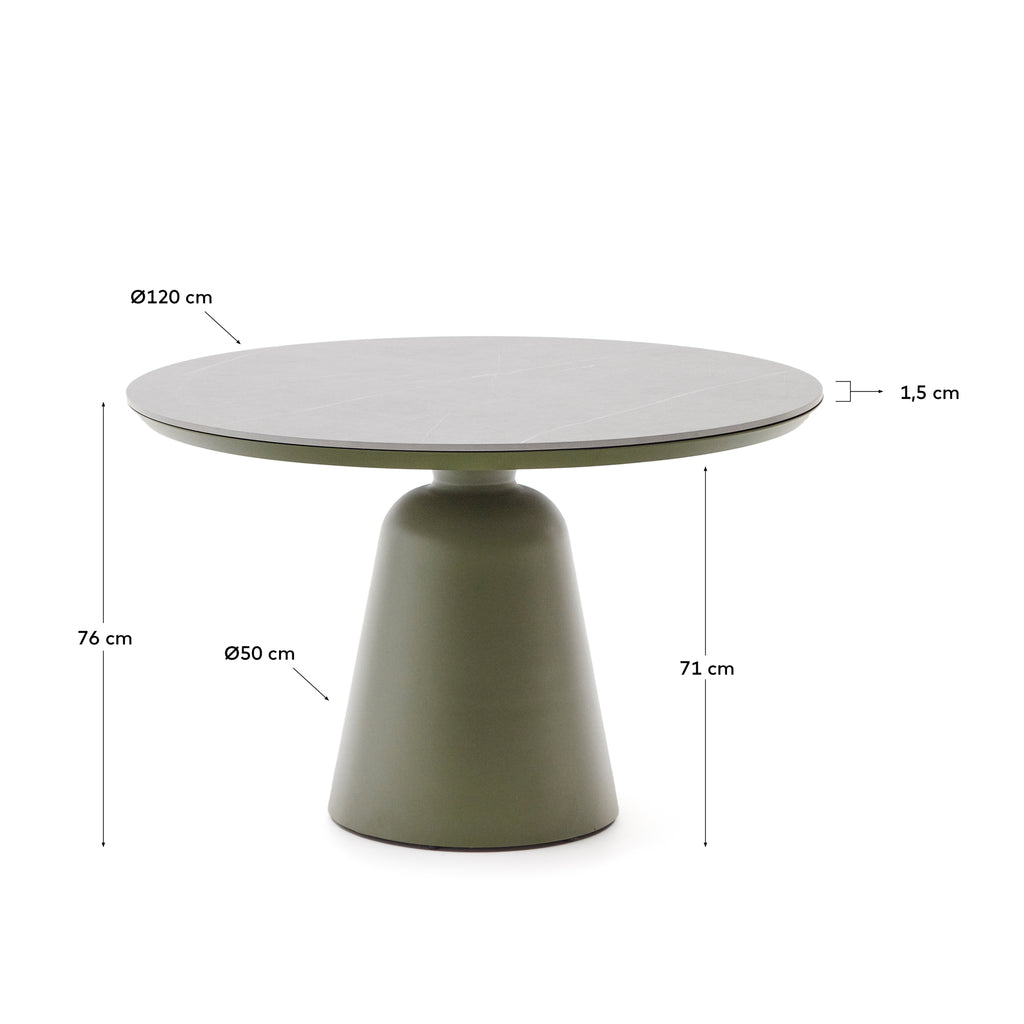 Table d’extérieur Tudons en aluminium et plateau en céramique, couleur verte Ø120 cm