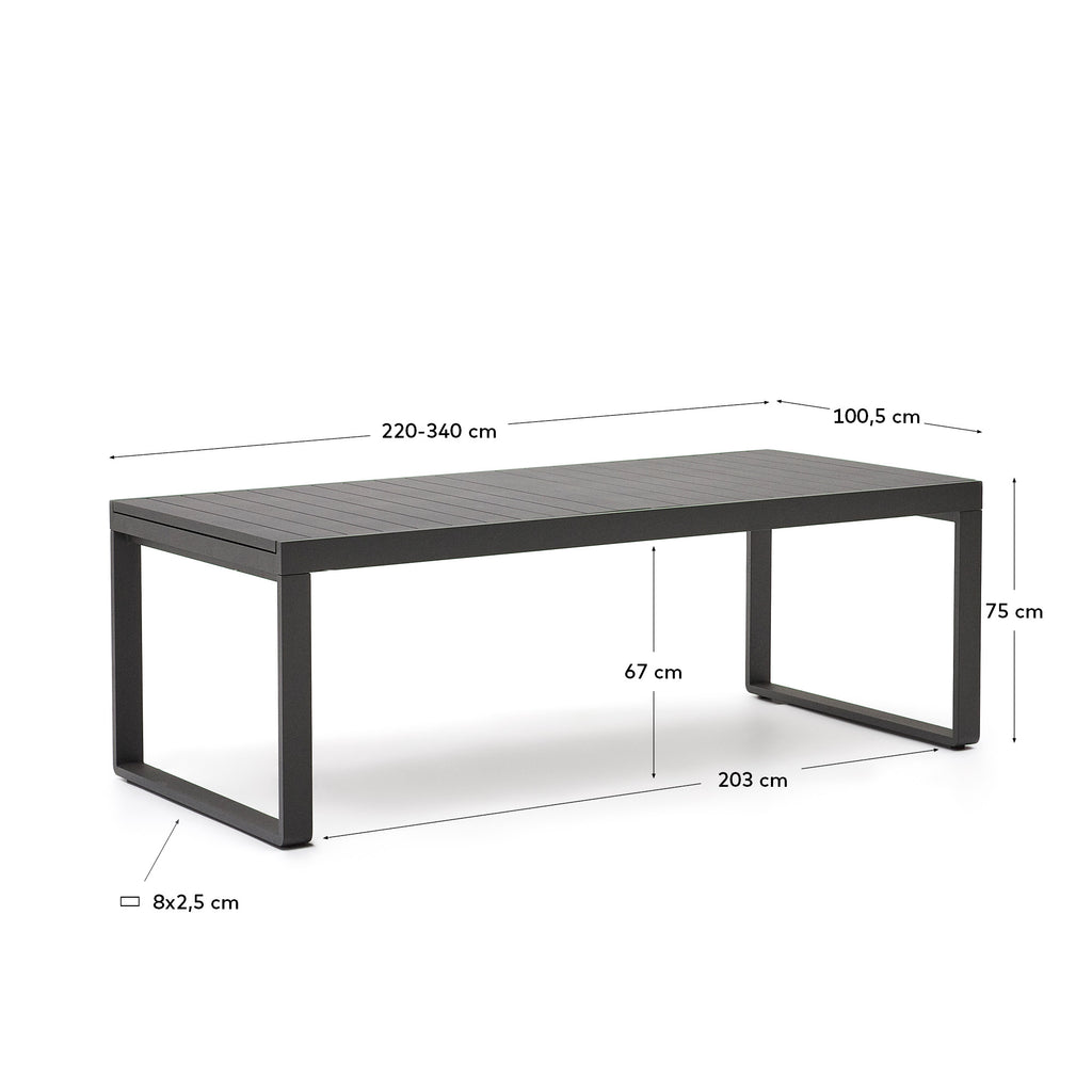 Table extensible d'extérieur Galdana en aluminium, finition gris foncé 220 (340) x 100 cm