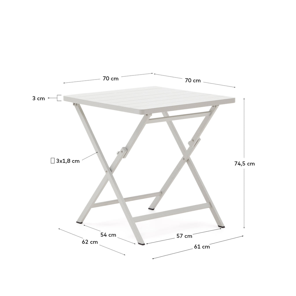 Table pliante d'extérieur Torreta en aluminium, finition gris clair 70 x 70 cm