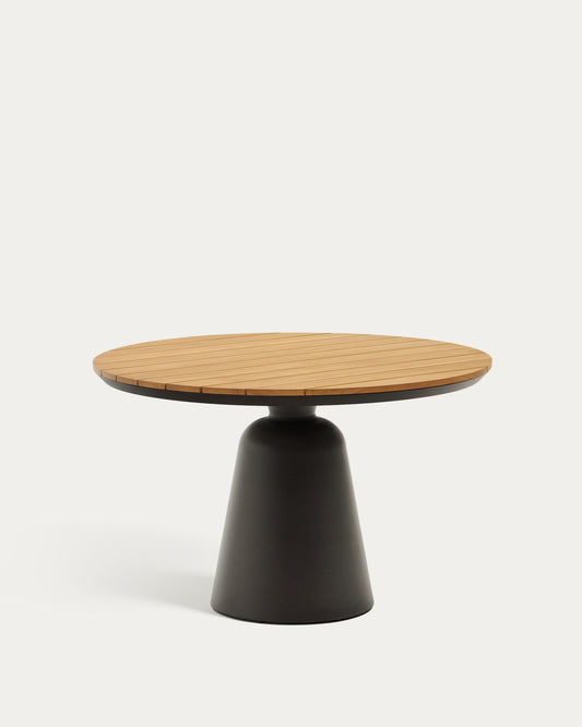 Table ronde d’extérieur Tudons en aluminium, couleur grise et teck FSC 100 % Ø120 cm