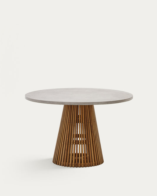 Table ronde d'extérieur Alcaufar en bois de teck et ciment gris Ø 120 cm
