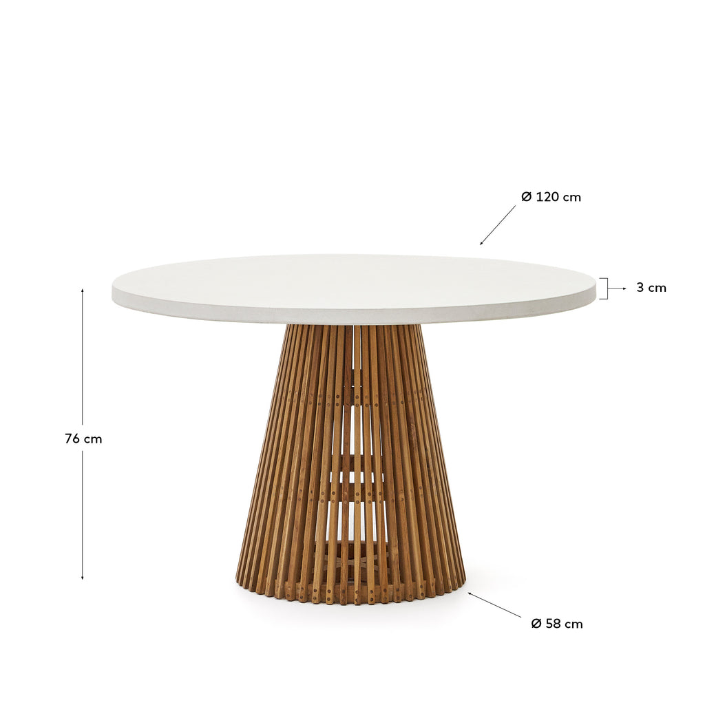 Table ronde d'extérieur Alcaufar en bois de teck et ciment blanc Ø 120 cm
