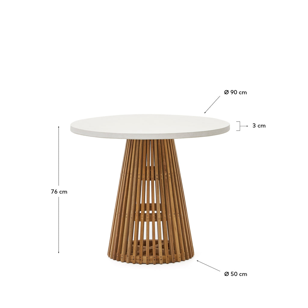 Table ronde d'extérieur Alcaufar en bois de teck et ciment blanc Ø 90 cm
