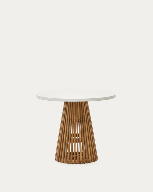 Table ronde d'extérieur Alcaufar en bois de teck et ciment blanc Ø 90 cm