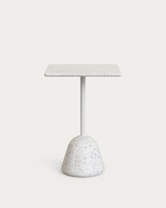 Table haute de bar Saura en terrazzo blanc avec plateau en terrazzo blanc 95 x 70 x 70 cm