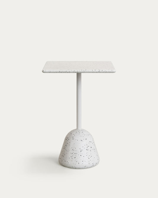 Table haute de bar Saura en terrazzo blanc avec plateau en terrazzo blanc 95 x 70 x 70 cm