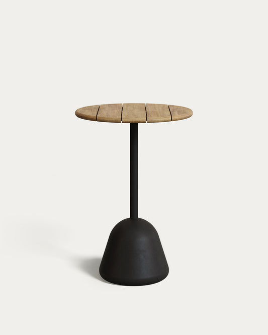 Table haute de bar Saura acier noir plateau acacia finition naturelle 95xØ70cm FSC 100 %