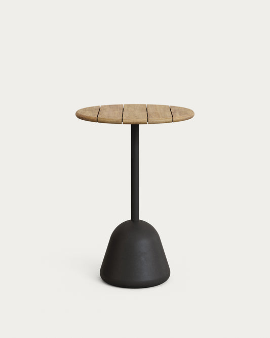 Table haute de bar Saura acier noir plateau acacia finition naturelle 95xØ70cm FSC 100 %