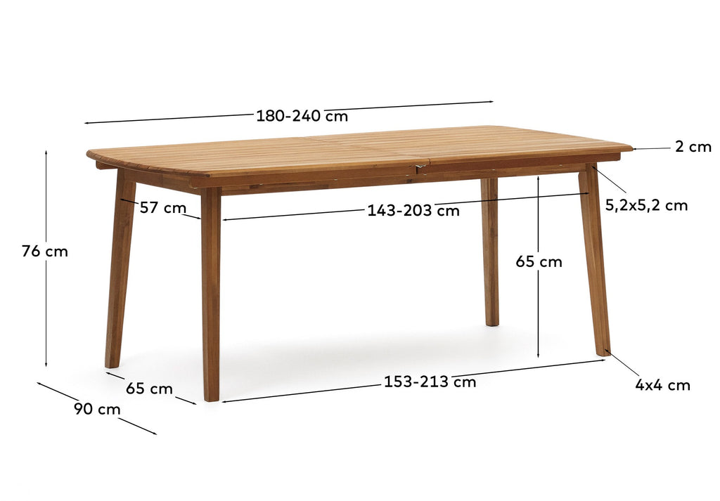 Table de jardin extensible Thianna en bois d'acacia 180 (240) x 90 cm FSC 100 %