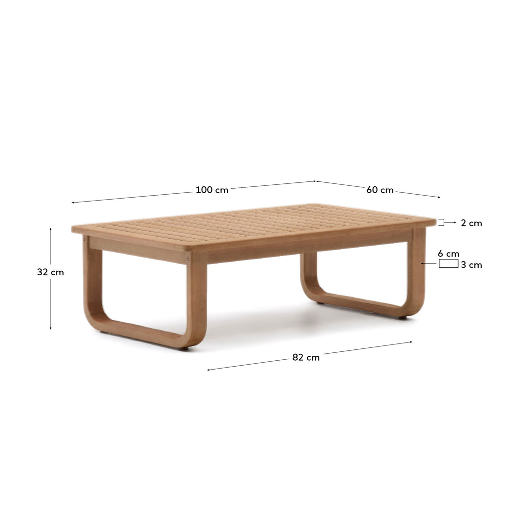 Table basse 100 % d'extérieur Sacaleta en bois d'eucalyptus 100 x 60 cm