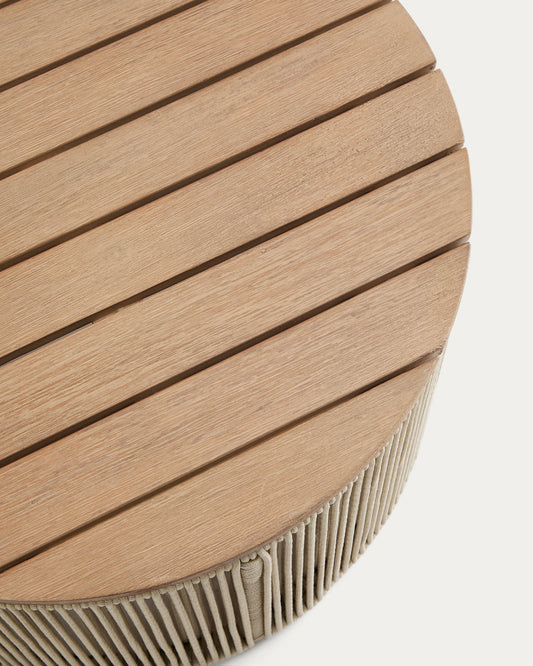 Table basse Dandara en acier, corde écrue et bois d’acacia Ø 60 cm FSC 100 %