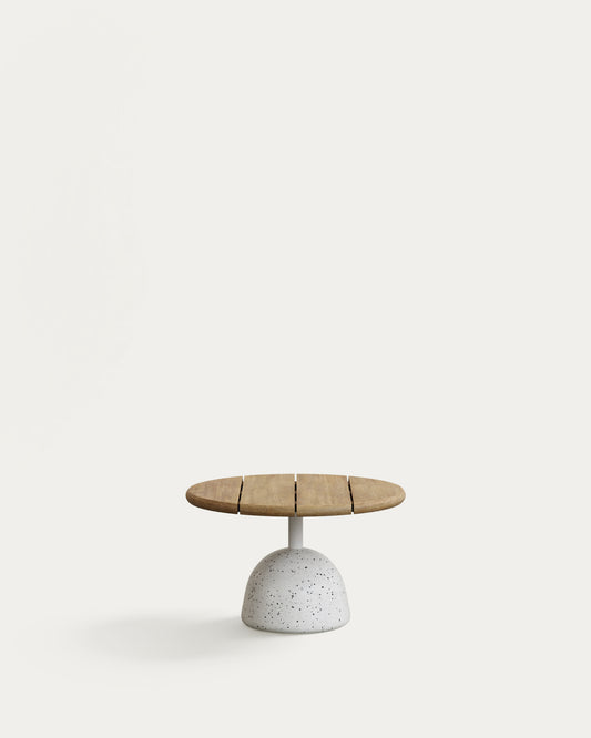 Table basse Saura en terrazzo blanc et plateau en acacia naturel 32 x Ø55 cm FSC 100 %