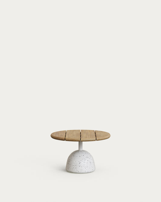 Table basse Saura en terrazzo blanc et plateau en acacia naturel 32 x Ø55 cm FSC 100 %