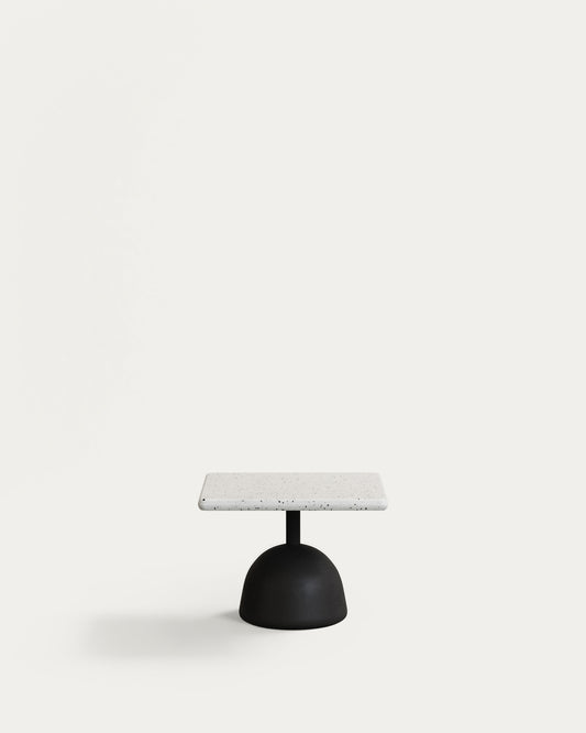 Table basse Saura avec plateau en terrazzo blanc et pied en ciment noir 48x48x35cm