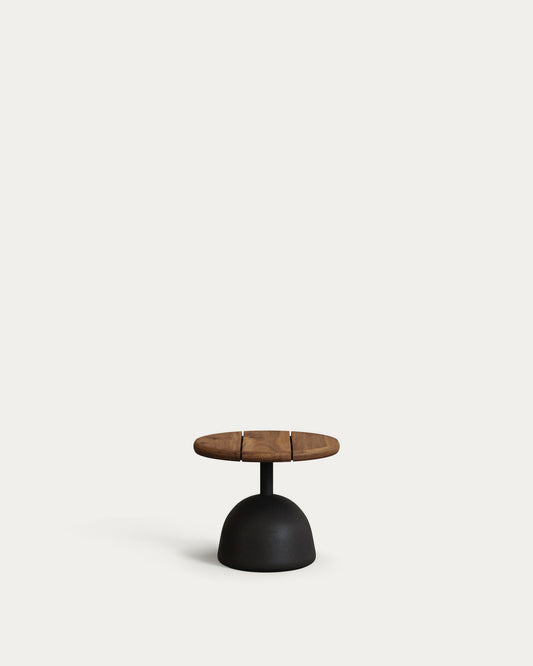Table basse Saura en acacia finition noyer avec pied en ciment noir Ø43x35cm