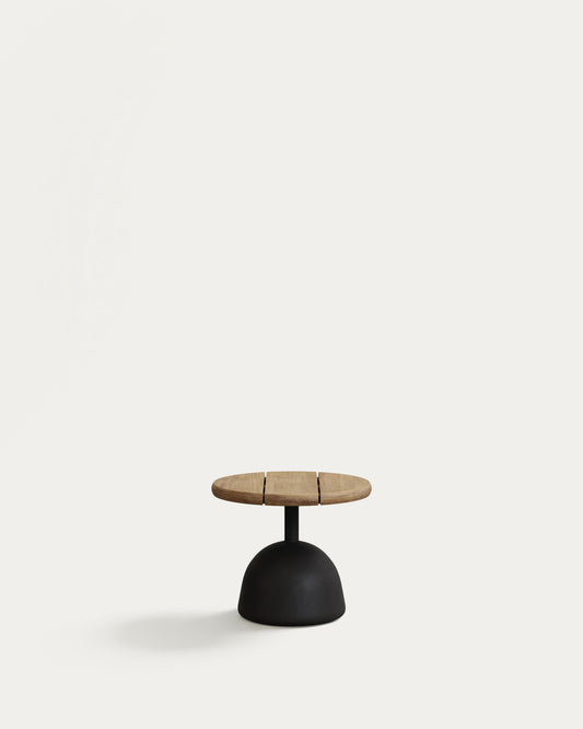 Table basse Saura en acacia à finition naturelle avec pied en ciment noir Ø43x35cm