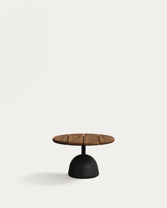 Table basse Saura en acacia finition noyer avec pied en ciment noir Ø55x35cm