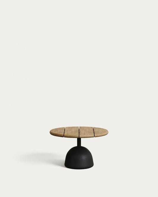 Table basse Saura en acacia avec finition naturelle et pied en ciment noir Ø55x35cm