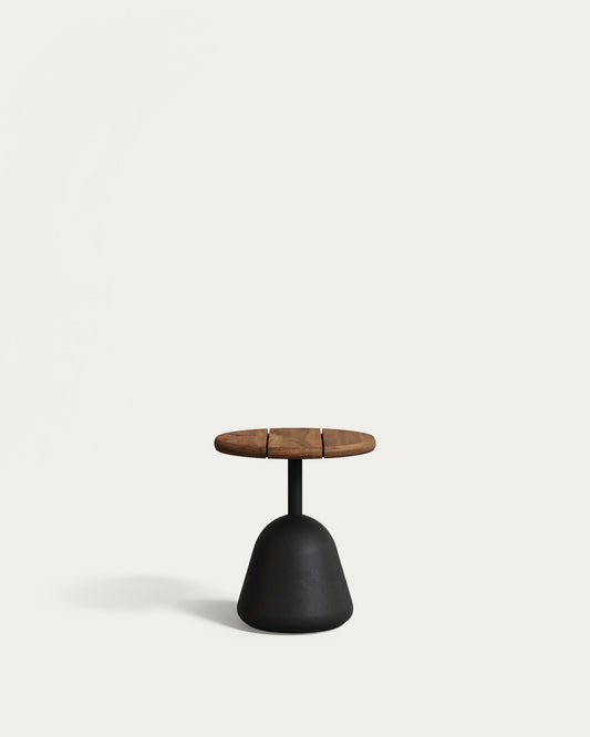 Saura coffee table with walnut-finished acacia top and black cement base Ø43x48cm
