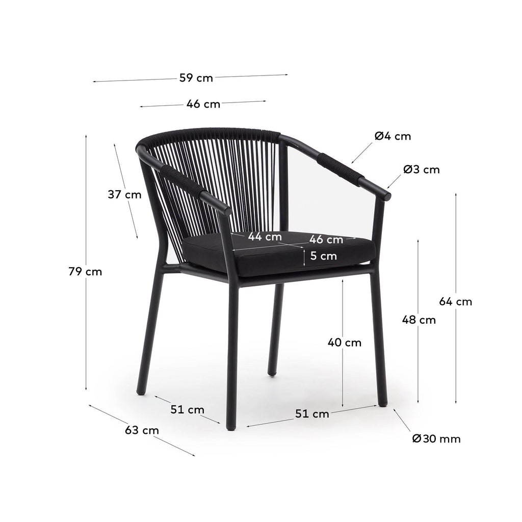 Chaise de jardin Xelida en aluminium et corde noire
