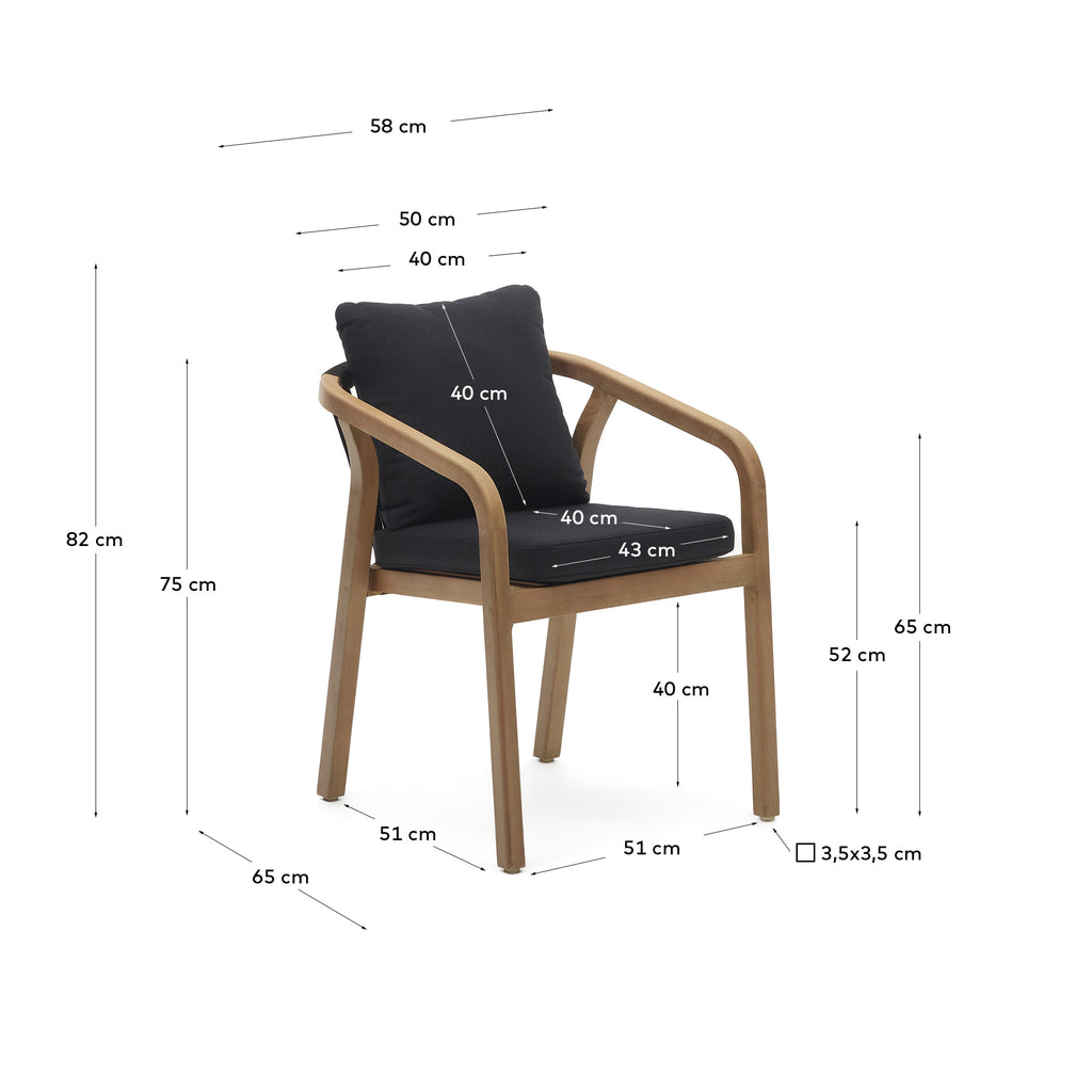 Chaise Malaret en bois d'eucalyptus et corde noire FSC