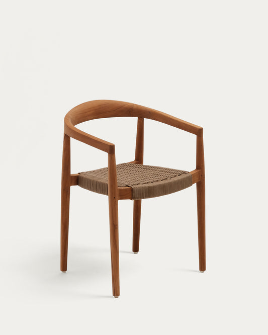 Chaise empilable d’extérieur Ydalia en bois massif de teck finition naturelle et corde beige