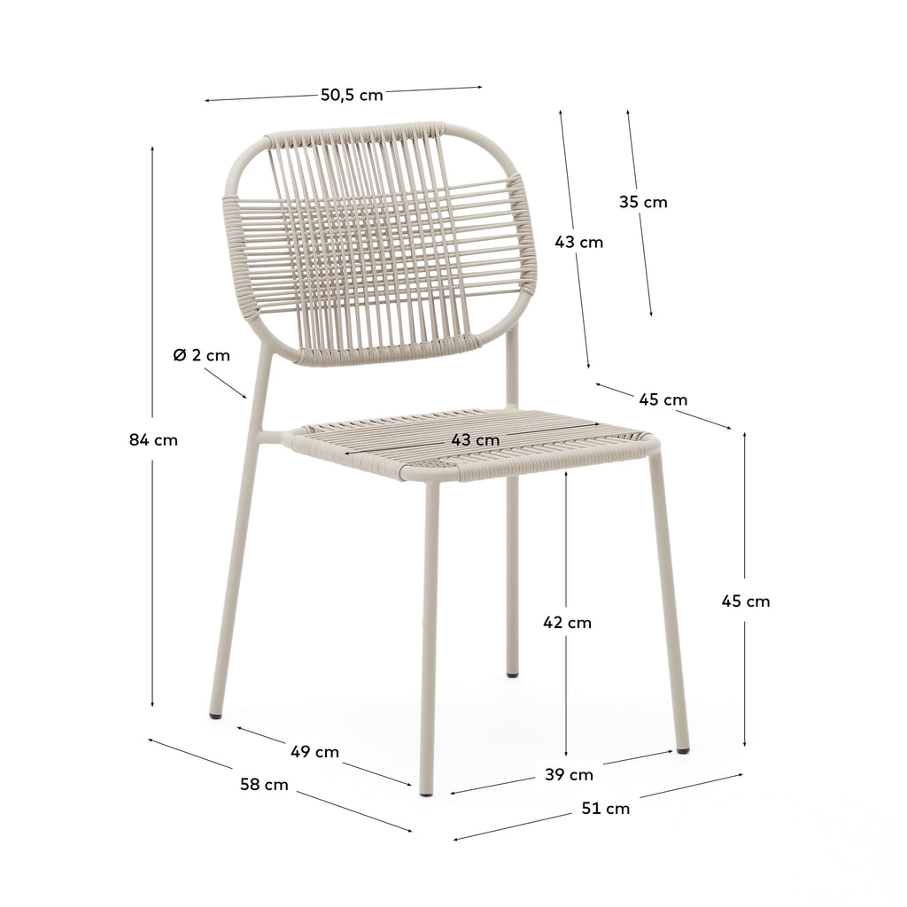 Chaise empilable d'extérieur Talaier en corde synthétique et acier galvanisé, finition beige