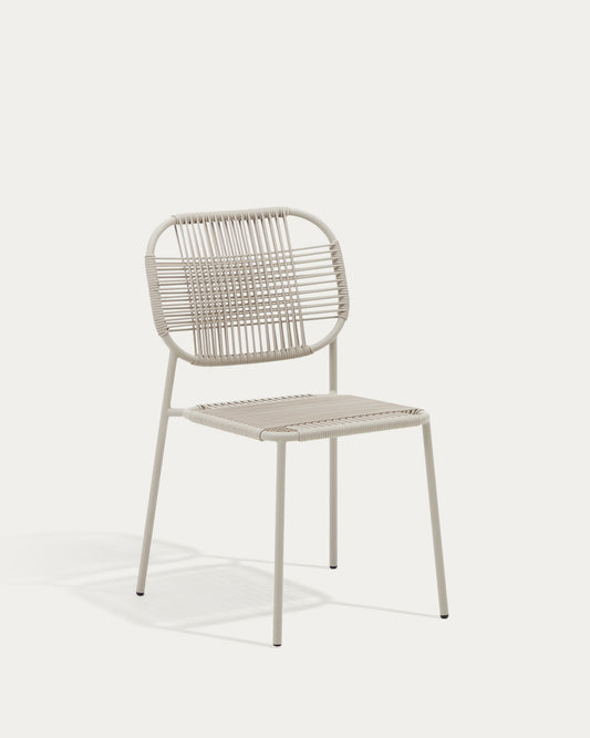 Chaise empilable d’extérieur Talaier en corde synthétique et acier galvanisé finition beige