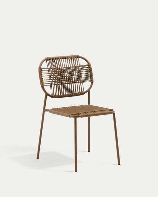 Chaise empilable d’extérieur Talaier en corde synthétique et acier galvanisé finition marron