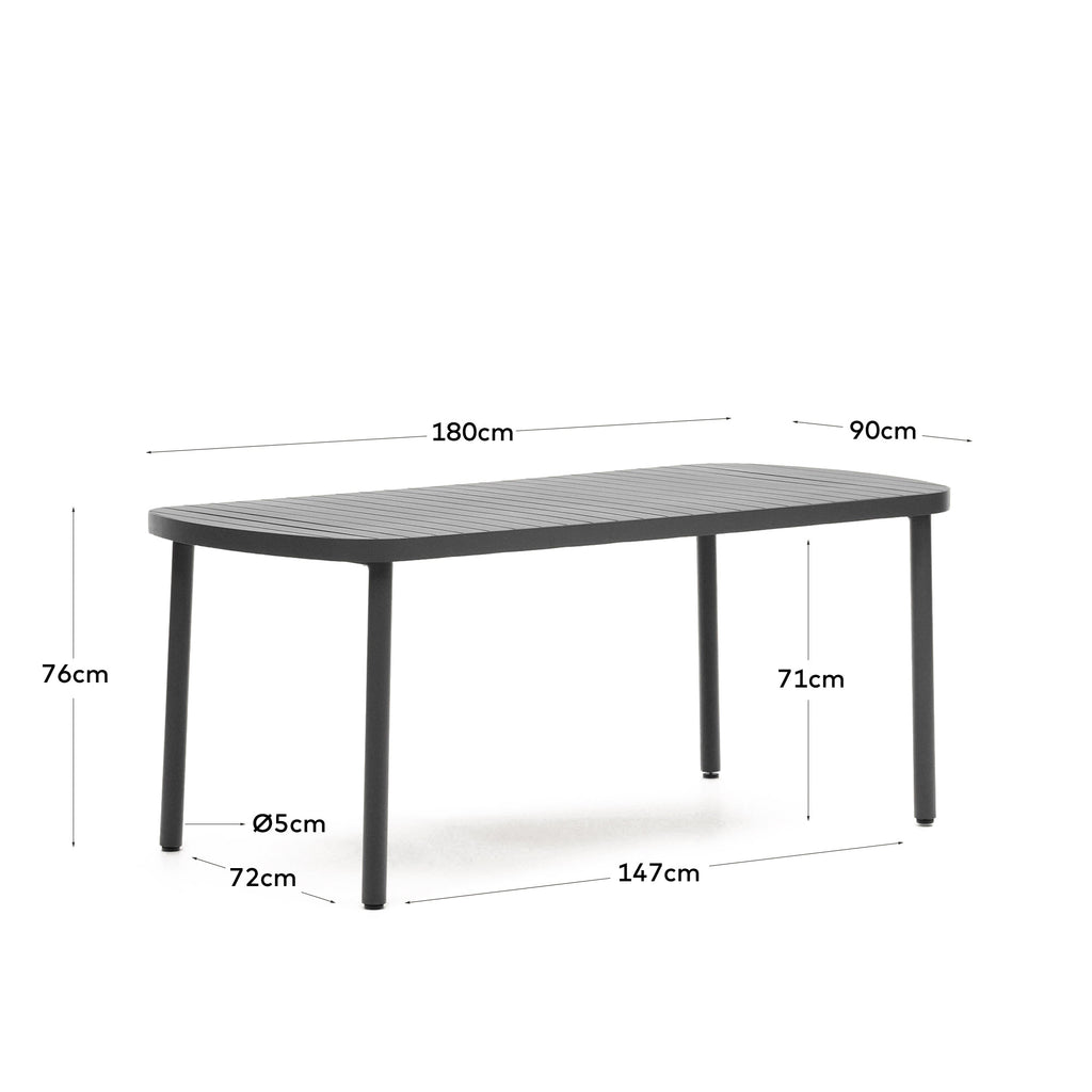Joncols outdoor aluminium table with a powder coated grey finish, 180 x 90 cm
