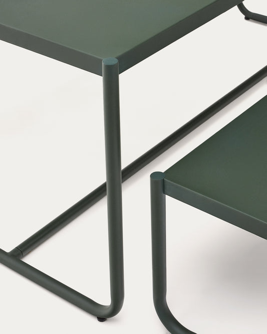 Ensemble Sotil de 2 bancs et table en acier galvanisé, finition verte 183 x 83 cm