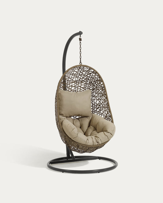 Fauteuil suspendu Florina marron sur pied gris foncé