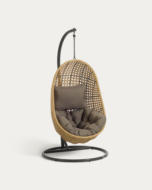 Fauteuil suspendu Cira finition naturelle sur pied gris foncé