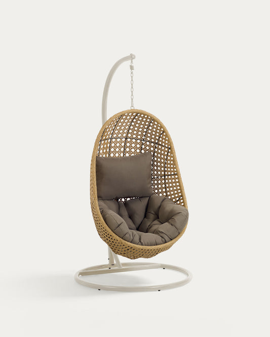 Cira light grey hanging armchair with natural finish