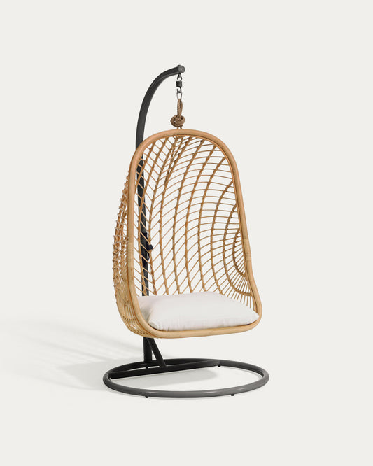 Fauteuil suspendu sur pied gris foncé Ekaterina en rotin