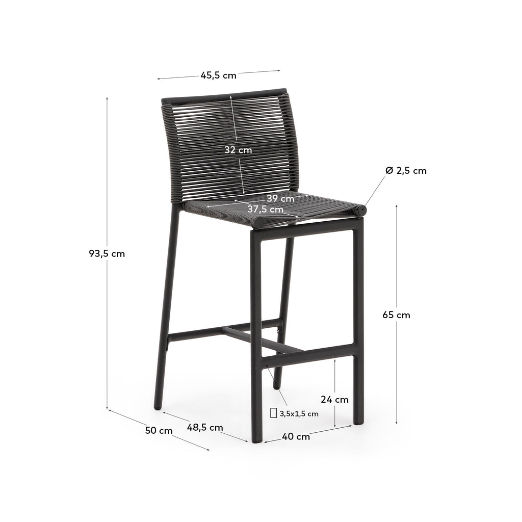 Tabouret d'extérieur Culip en corde et aluminium gris 65 cm