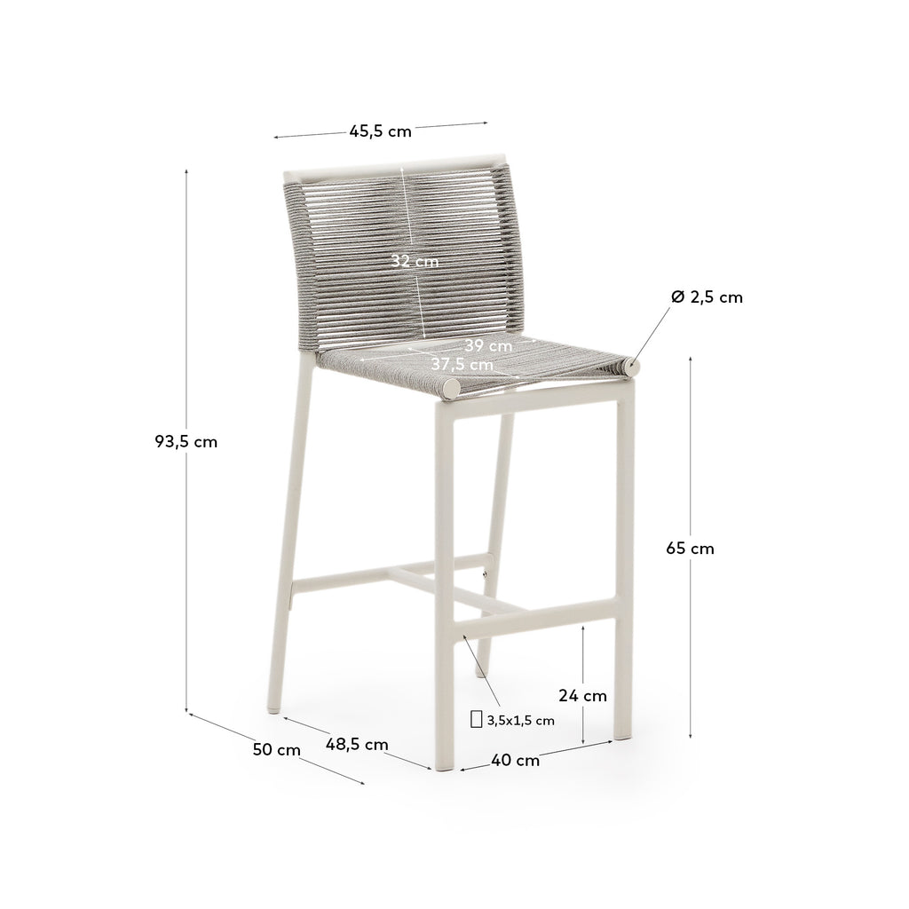 Tabouret d'extérieur Culip en corde et aluminium blanc 65 cm